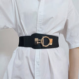 New Design Waist Seal Women Big Gold Buckle Belt Fashion Wide Elastic Waistbands HOT Black Beige Cummerbunds For Dress Coat Gift daiiibabyyy