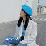 Harajuku Kitted Beret Hats Women Girl's Vintage Artist Painter Hat Winter Autumn Soft Wool Octagonal cap adjust daiiibabyyy