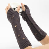 New Warmer Winter Women Gloves Stylish Hand Gloves Girl Arm Crochet Knitting Hollow Heart Mitten Warm Fingerless Gloves daiiibabyyy