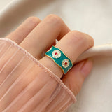 Fashion Korean Style Flower Wreath Rings for Women Punk Trendy Vintage Plum Blossom Ring Small Enamel Flower Rings Couple Rings daiiibabyyy