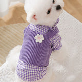 2pcs/set Puppy Dog Shirts Coats Purple  Plaid Stripe Flower Print T-shirts Vests For Small Medium Dog Pet Clothes Coats Poodle