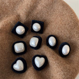 FFLACELL Fashion Vintage Green,Khaki,Black Geometric Plush Love-Heart Pearl Earrings Female Personality All-match Party Jewelry daiiibabyyy