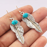 Vintage Silver Filling Pattern Leaves Hook Earring Women's Creativity Inlaid Green Stones Dangle Earring for Women Party Jewelry daiiibabyyy