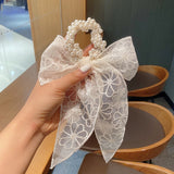 Women's Pretty Embroidery Flower Hair Rope Stylish Elegant Bow Hair Ring Temperament Korean Style Sweet Hair Rubber Band As Gift daiiibabyyy