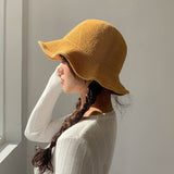Spring and Summer Knitted fisherman hat Female Breathable Casual Bucket Hat solid color Hollow out hat daiiibabyyy