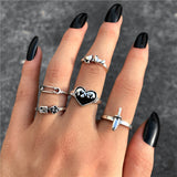 17KM Retro Silver Color Flower Butterfly Skull Rings Set For Women Men Punk Hiphop Animal Angel Wings Finger Rings Gift Jewelry daiiibabyyy