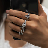 Daiiibabyyy Steampunk Rings Set Flame Heart Opening Gothic Vintage Finger Ring For Women Mens Hip Hop Party Punk Jewelry