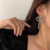 Punk Silver Color Geometric Hollow Heart Tassel Chain Statement Drop Earrings Fashion Korean Party Jewelry Earrings For Women daiiibabyyy