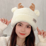 Women Autumn and Winter Cute Warm Hat Winter Antlers Lamb Fur Hat Funny JOKE Logo Hat Women Padded Hedging Hat daiiibabyyy