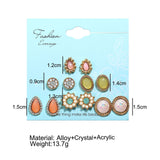 New Vintage Round Marble Opal Stone Big Stud Earrings Women Fashion Temperament Gold Ear Stud Circle Pearls Stone Jewelry daiiibabyyy