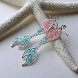 Dazzling Silver Filling Women Mermaid Earrings Inlaid Blue Pink Stone Crystal Drop Earring Women Engagement Wedding Jewelry daiiibabyyy