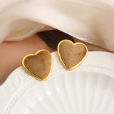 French Vintage Metal Matte Colorful Heart Stud Earrings 2022 Trend For Women Winter Simple Fashion Boucle d'oreille Ear Jewelry daiiibabyyy