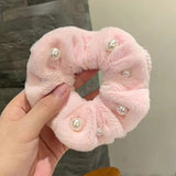 New Headdress Scrunchie Elastic Multicolor Band French Style Hair Rope Pearl Hair Ring Exquisite Plush Hair Ring Headdress daiiibabyyy