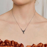 Lost Lady Crossed Swords & Onyx Heart Necklace Fashion Ladies Diamond Pendant Necklace Jewelry Wholesale Direct Sales daiiibabyyy