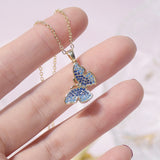 Romantic Cute Imitation Pearl Short Necklace Choker Temperament Micro Inlaid Zirconia Blue Butterfly Necklaces Charm Collier daiiibabyyy
