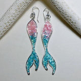 Dazzling Silver Filling Women Mermaid Earrings Inlaid Blue Pink Stone Crystal Drop Earring Women Engagement Wedding Jewelry daiiibabyyy