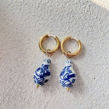 Fashion Pie pair semi-precious Lapis lazis Natural Gem beads Heart of Love Pendant Charm Women's Earrings Jewelry daiiibabyyy