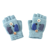 Winter Cotton Keep Warm Kids Winter Gloves Primary School Writing Study Cartoon Mittens Flip Half Finger daiiibabyyy