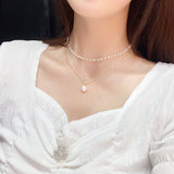 Necklace for Women Geometric Double Layer Pearl Clavicle Necklace Simple Short Collar Chain Jewelry Wholesale daiiibabyyy