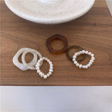 Vintage Fashion Resin Imitation Pearl Beaded Forefinger Rings For Women Trendy 3pcs/set Simple Charm Party Jewelry Knuckle Rings daiiibabyyy