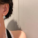 Luxury Chic Zircon Geometric Blue Crystal Water Drop Earrings Brincos For Women Girls Fashion Party Jewelry Dangle Earrings Gift daiiibabyyy
