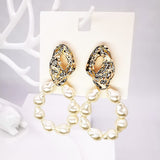 2022 Fashion Hot Sell Irregular Freshwater Pearl Drop Earrings Geometric Metal Statement Dangle Earring Brincos for women bijoux daiiibabyyy
