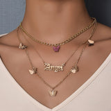 Daiiibabyyy Sweet Women Fashion Letter Angel Necklace for Women Acrylic Butterfly Multilayer Choker Necklace Clavicle Party Jewelry Gifts
