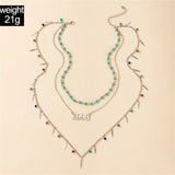 Daiiibabyyy Boho Vintage Fashion Multilevel Gold Color Chain Stone Bead Colorful Crystal 1998 Metal Pendant Necklace For Women Girl Jewelry