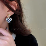 S925 Silver Needle Fashion Earings Cute Color-Jointed Lattice Heart Stud Earrings for Women Personality New Jewelry Pendientes daiiibabyyy