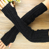 New 1 Pair Knit Gloves Autumn Winter Fashion Women Arm Wrist Sleeve Hand Warmer Girls Long Half Black Mittens Fingerless Gloves daiiibabyyy
