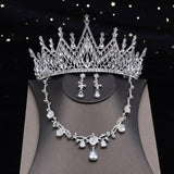 Luxury Bride Wedding Jewelry Sets Bridal Crown Tiara Zircon Necklace Sets For Women Princess Rhinestone African Bead Jewelry Set daiiibabyyy