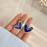 Retro Style Sweet Blue Heart Pendant Earrings 2021 New Jewelry Korean Fashion Accessories Party Girls Elegant Earrings For Woman daiiibabyyy