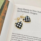 S925 Silver Needle Fashion Earings Cute Color-Jointed Lattice Heart Stud Earrings for Women Personality New Jewelry Pendientes daiiibabyyy