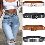 Fashion Harajuku Women Punk Chain Belt Adjustable Black Double/Single Eyelet Grommet Metal Buckle Leather Waistband For Jeans daiiibabyyy