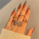 17KM Vintage Crystal Butterfly Rings Set for Women Boho Gold Color Moon Star Finger Ring 2021 Trend Jewelry Party