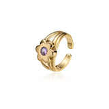 Daiiibabyyy New Ins Vintage Style Flower Chic Women Zircon Open Ring Trend Simple Retro Lovely Metal Floral Adjust Ring Fashion Jewelry Gift