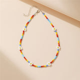 17KM Y2K Style Flower Beaded Necklace for Women Bohemian Colorful Short Beaded Pearl Choker Necklace Female Jewelry daiiibabyyy