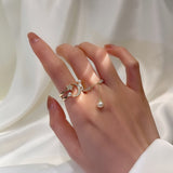 2022 New Delicate Zircon Cute Moon Star Adjustable Rings For Women Ladies Elegant Pearl Finger Knuckle Ring Jewelry