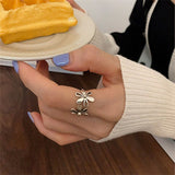 Fflacell Korean Fashion Simple Metal Hollow Flower Open Ring For Women Girls Punk Trend All-match Jewelry Gifts daiiibabyyy