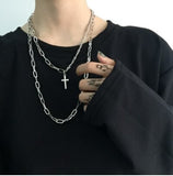New Trendy Metal Ball Coin Cross Pendant Multi-layer Punk Design Long Chain Necklace For Women Men Jewelry Gifts daiiibabyyy
