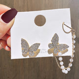 17KM Korean Asymmetrical Rhinestone Butterfly Drop Earrings For Women Girls Trendy Fashion Pearl Chain Earrings Jewelry Gifts daiiibabyyy