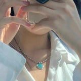 2021 Spring Korean Sweet Vintage Green Opal Love Pendant Romantic Irregular Geometric Beaded Necklace for Women Jewelry Gifts daiiibabyyy