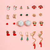 8pair/set Christmas Earrings Cute Santa Claus Snowman Christmas Tree Bell Stud Earrings For Women Fashion Party Jewelry Gifts daiiibabyyy