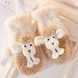 1Pair Women Girl Lovely Gloves Winter Plush Korean Sheep Gloves Faux Fur Cute Full Finger Thick Gloves Mittens Christmas Gloves daiiibabyyy