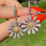 Exquisite Fashion Women Silver Filling Earrings Inlaid StoneZircon Crystal Sunflower Drop Earrings for Women Wedding Jewelry daiiibabyyy