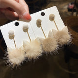Korean Fashion Cute Cat Ear Pompom Ball Dangle Earrings for women New Trendy Mink Fluffy Ball Long Charm Drop Earrings Jewelry daiiibabyyy