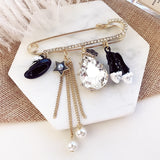 Vintage hanger camellia tassel chain pin brooch woman party flower number 5 brooches sweater accessories daiiibabyyy