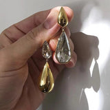 Daiiibabyyy Statement Water Drop Metallic Dangle Earrings For Female High Grade AB Earring
