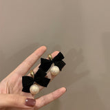 2022 Vintage Black Bowknot Korean Dangle Earrings Fashion Chic Imitation Pearl Round Ball Drop Earrings Party Jewelry For Women
