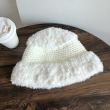Rabbit Fur Soft Waxy Yarn Hat Winter Hats for Women French Designer Stitching New Warm Knitted Fisherman Hat Thick Winter daiiibabyyy